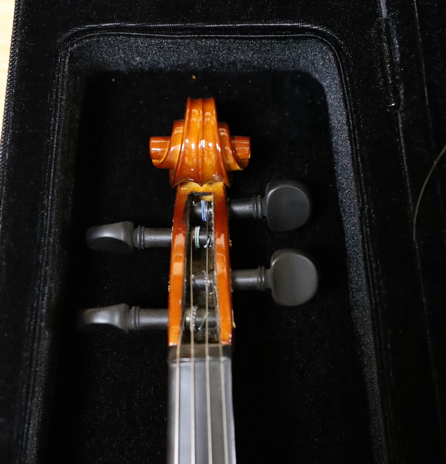 A cased early 20th century violin marked Gilks, Westminster, London and 2 modern cased Chinese violins